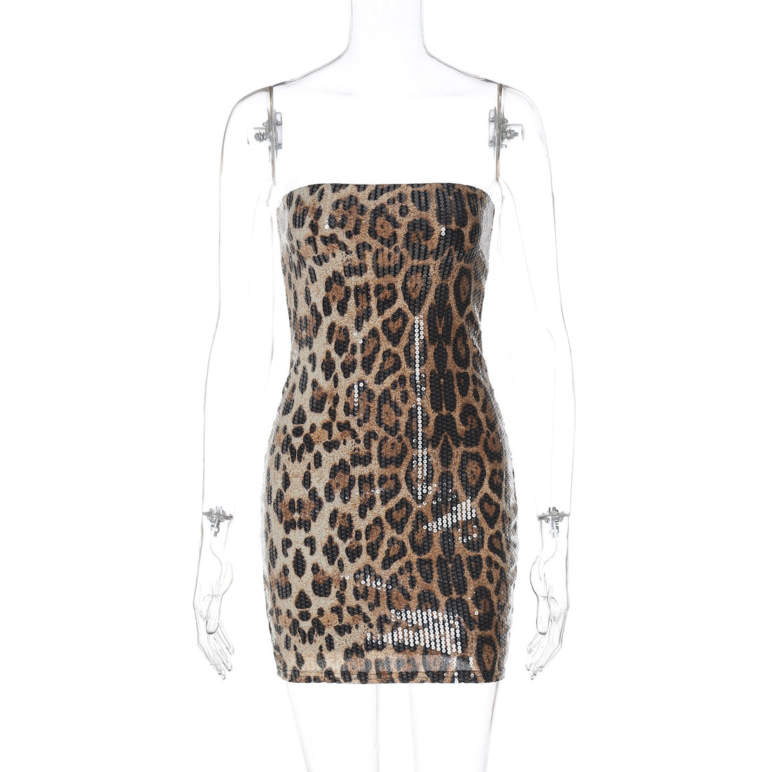 Damen Glamouröses Minikleid im Leopardenmuster mit Glitzereffekten – Élara