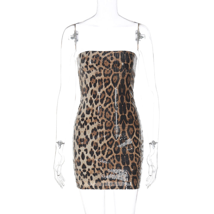 Damen Glamouröses Minikleid im Leopardenmuster mit Glitzereffekten Echo Archiv