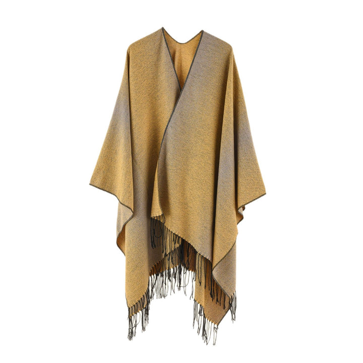 Damen Cape-Poncho aus leichtem Glanzstrick mit Ombre-Effekt und Fransensaum Echo Archiv
