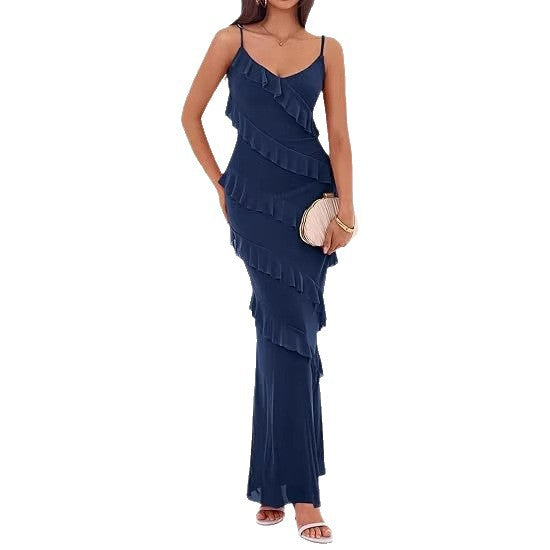 Damen Maxikleid mit Rüschen und Spaghettiträgern Echo Archiv