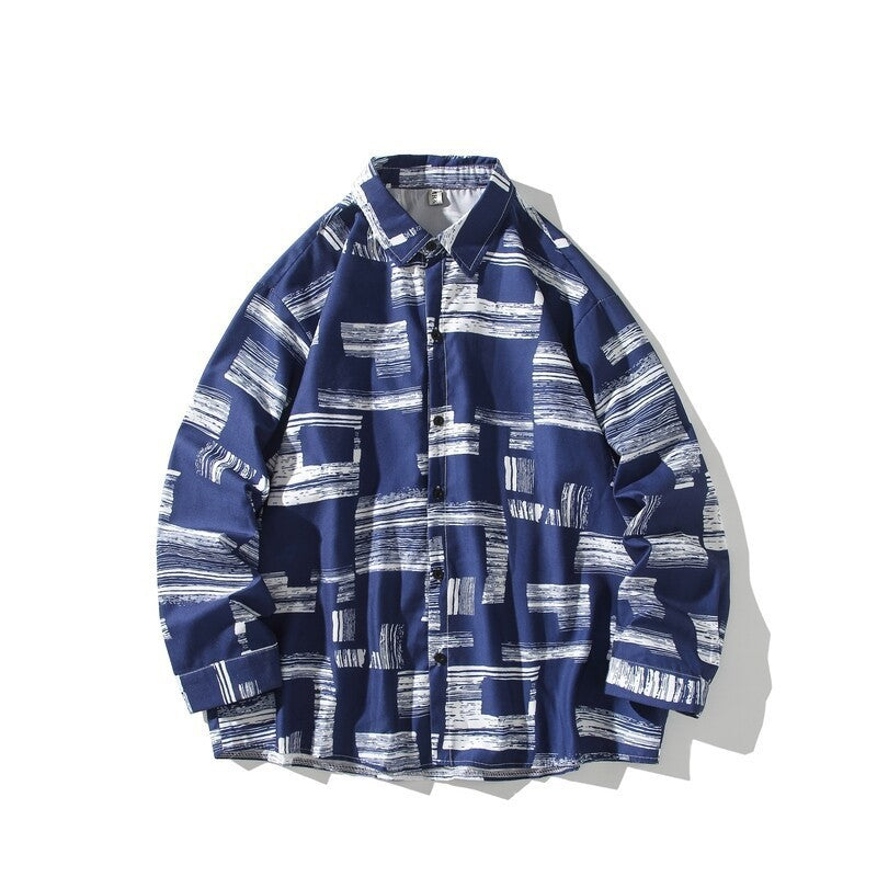 Herren Oversize Hemd mit grafischem Blockprint Echoarchiv