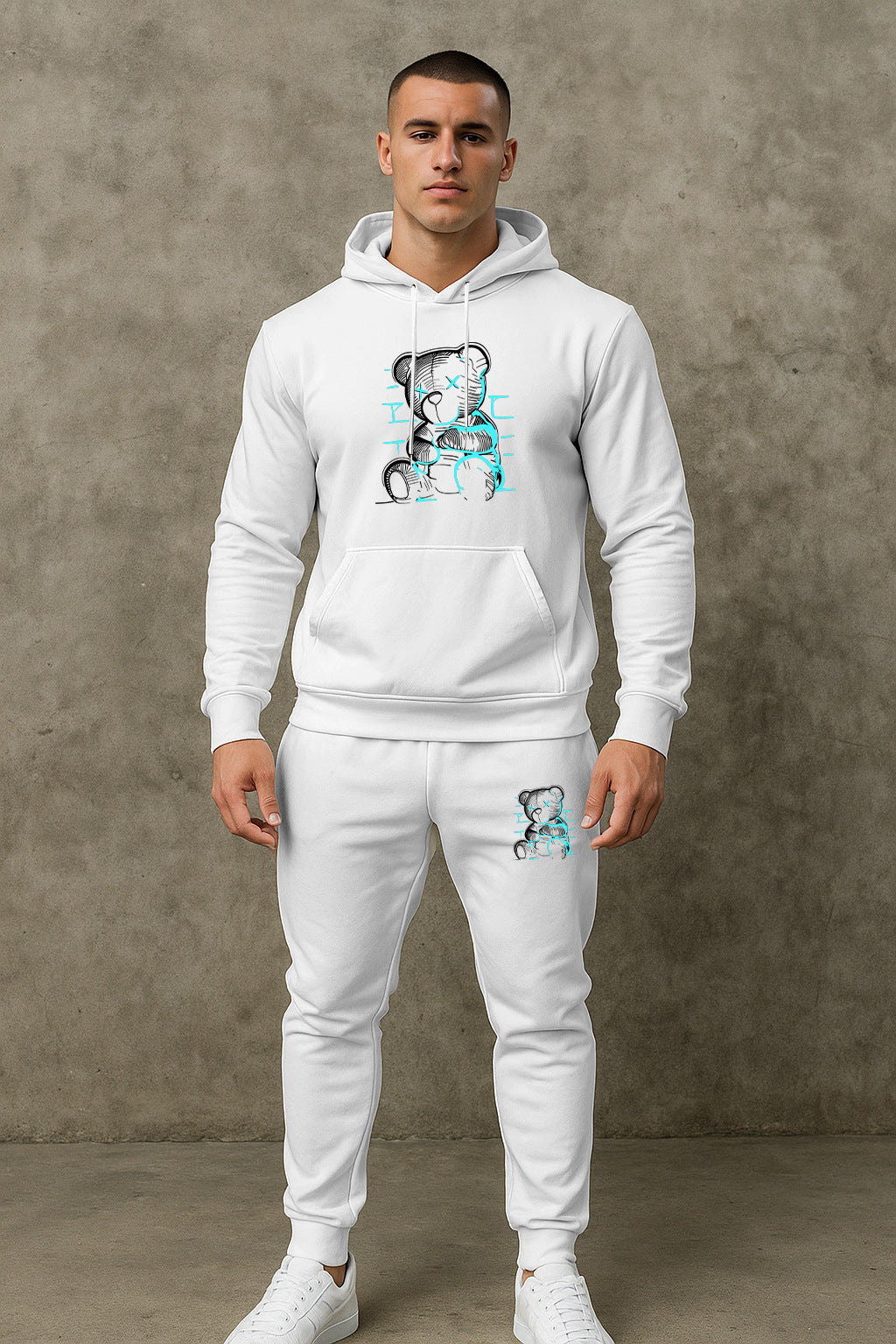 Herren bequemer Hoodie und Jogginghose Set mit einzigartigem Grafikdruck Echoarchiv