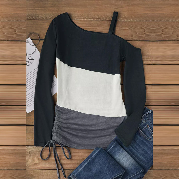 Damen Asymmetrisches One-Shoulder Longsleeve mit Drapierung und Kordelzug – Avérine