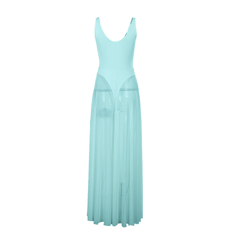 Damen Stilvolles Maxikleid mit transparentem Rock und elegantem V-Ausschnitt Echo Archiv