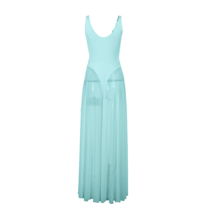 Damen Stilvolles Maxikleid mit transparentem Rock und elegantem V-Ausschnitt Echo Archiv