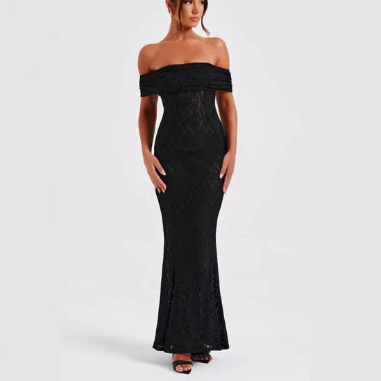 Damen Verführerisches Spitzen-Maxikleid mit schulterfreiem Design Echo Archiv