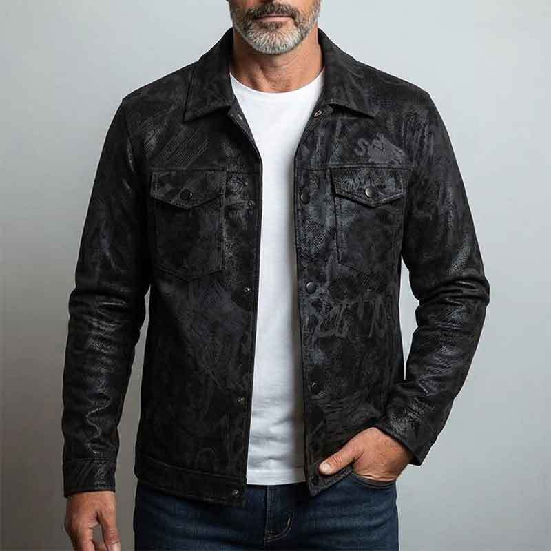 Herren Modische Kunstlederjacke mit hohem Kragen und praktischen Taschen Echo Archiv