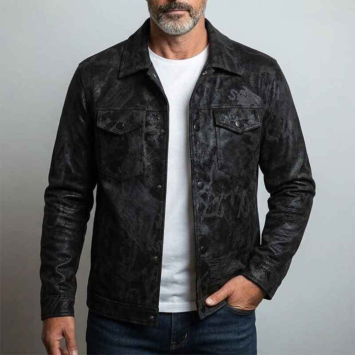 Herren Modische Kunstlederjacke mit hohem Kragen und praktischen Taschen Echo Archiv