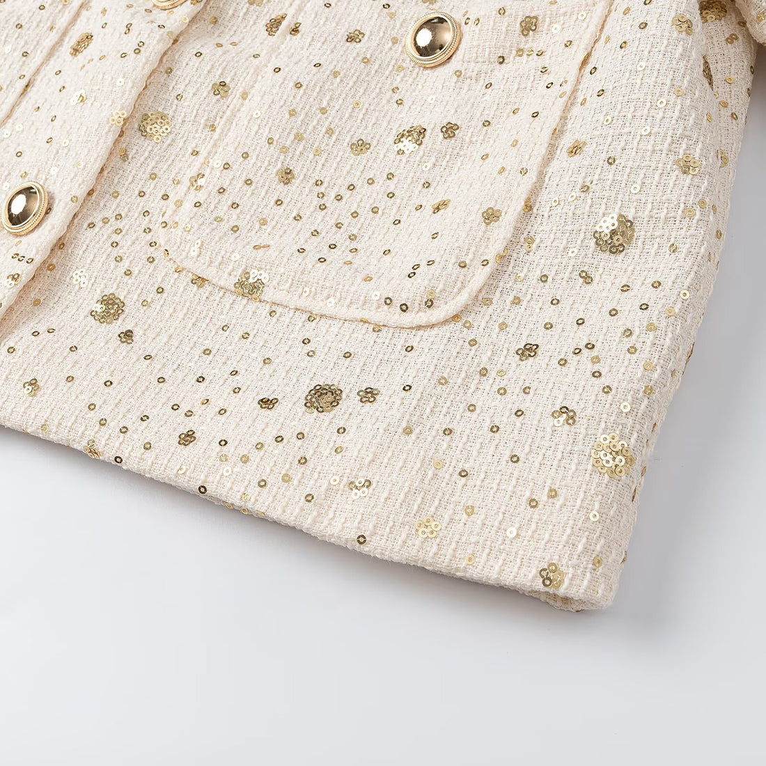 Damen Bouclé-Cropped-Jacke mit Paillettenbesatz, Rundhals und aufgesetzten Taschen Echoarchiv