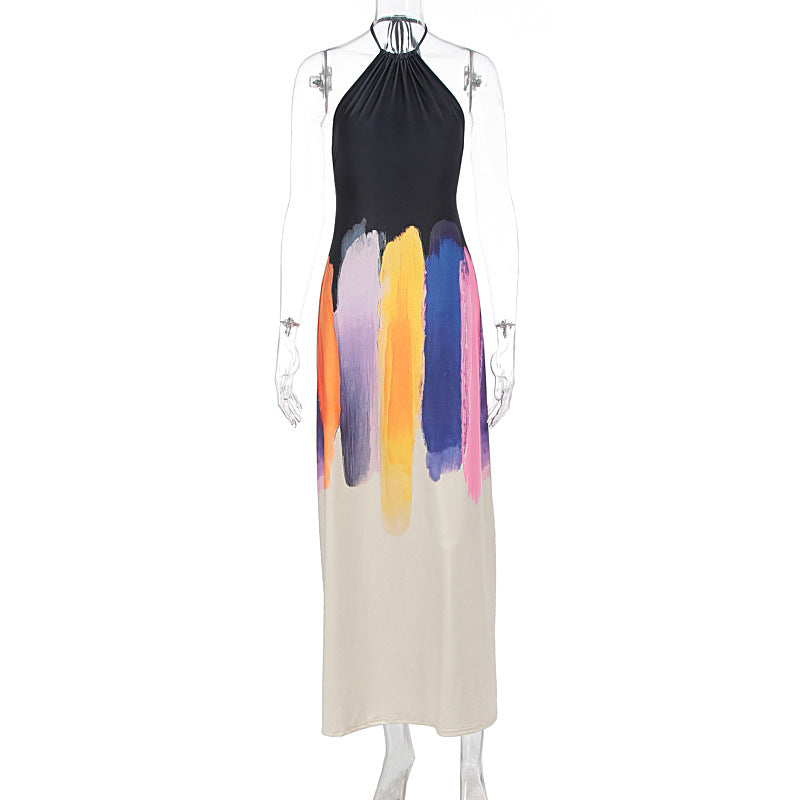 Damen Elegantes Maxikleid mit hochgeschlossenem Design und kreativem Farbverlauf Echo Archiv