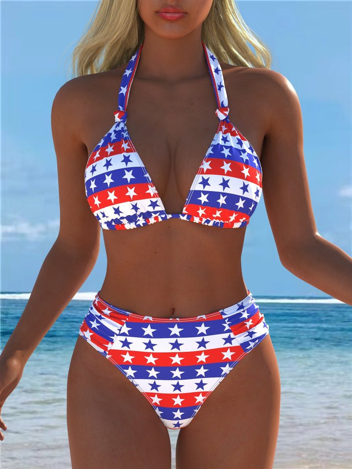 Damen Triangel-Bikini mit hohem Bund und patriotischem Sternen-Muster Echo Archiv
