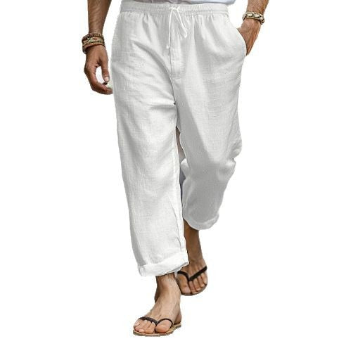 Herren lässige Leinen-Joggerhose mit elastischem Tunnelzugbund, seitlichen Eingrifftaschen und aufrollbarem Saum – Sorevano
