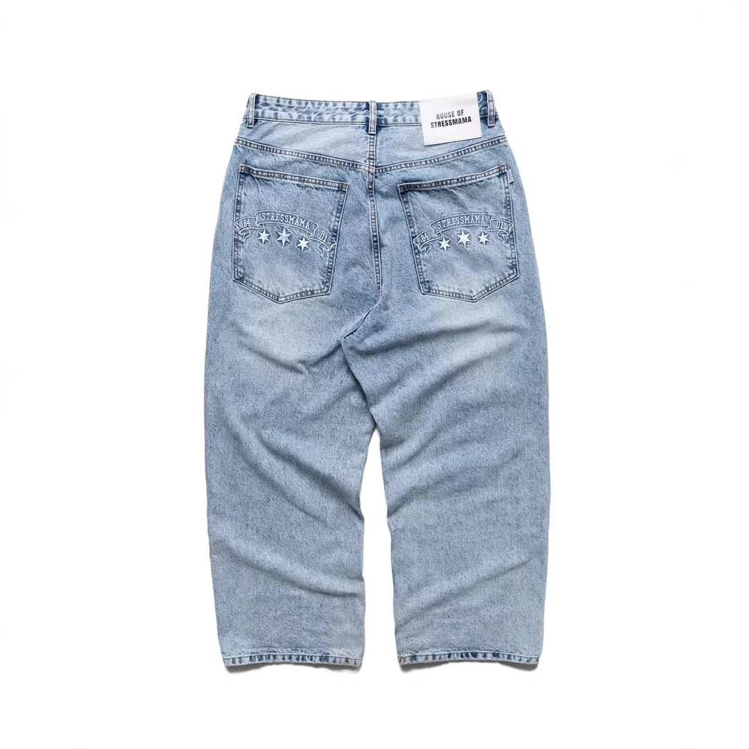 Damen weite Denim-Jeans mit stilvollem Stickdesign Echo Archiv