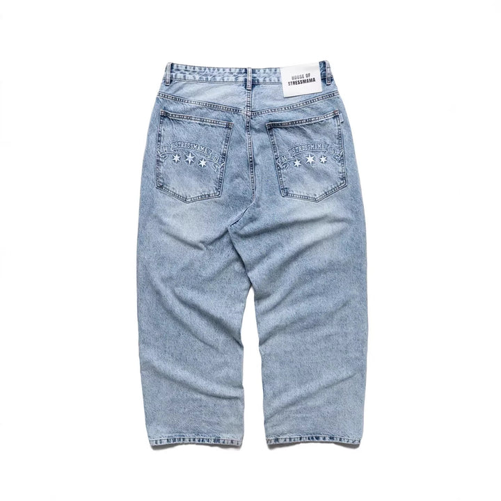 Damen weite Denim-Jeans mit stilvollem Stickdesign Echo Archiv