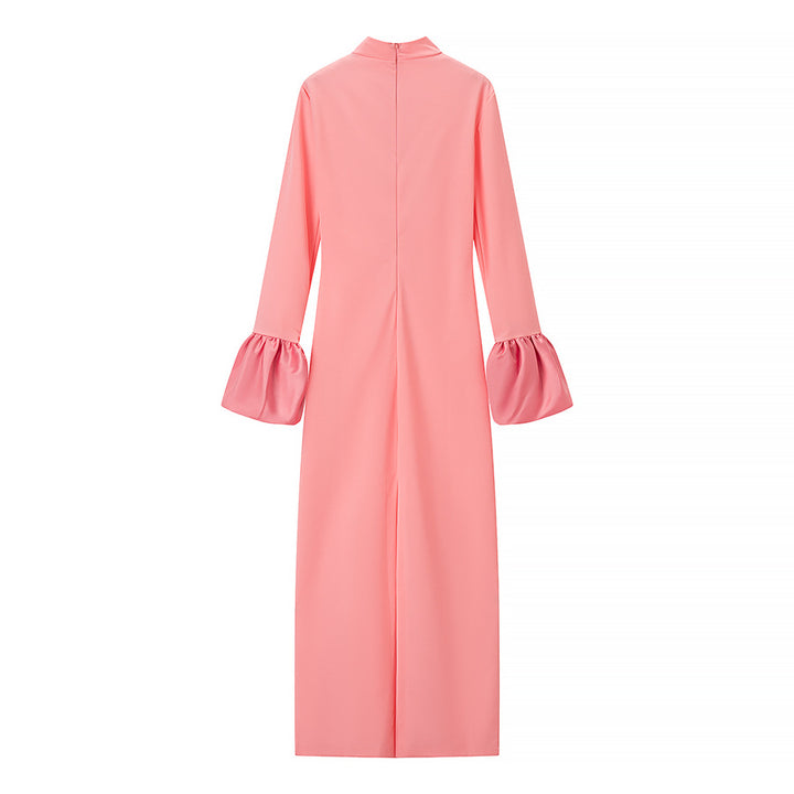 Damen Maxikleid mit Stehkragen und gerafften Volantärmeln Echo Archiv