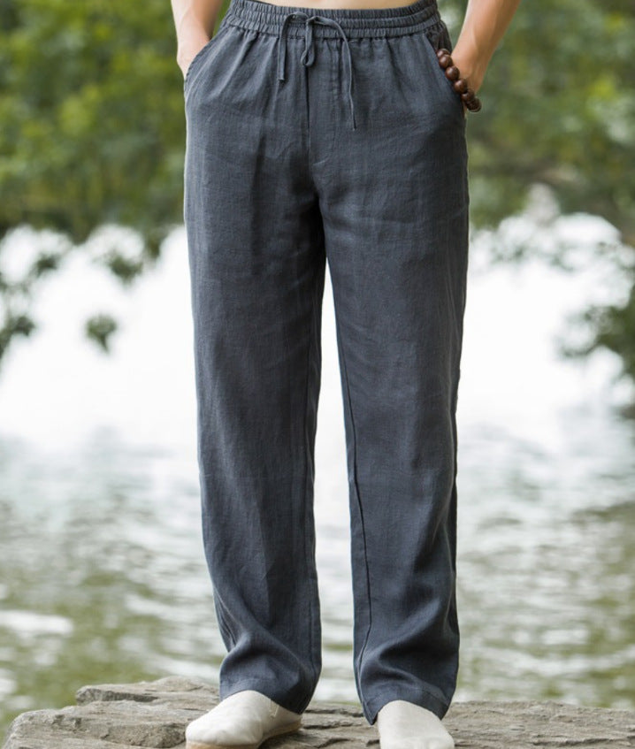 Herren nan leichte Leinenhose mit elastischem Bund weites Bein und seitlichen Eingrifftaschen Echo Archiv