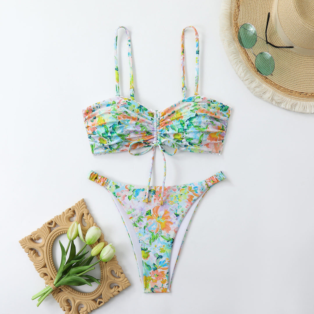Damen-Bikini-Set mit Raffung und romantischem Blumendesign Echo Archiv