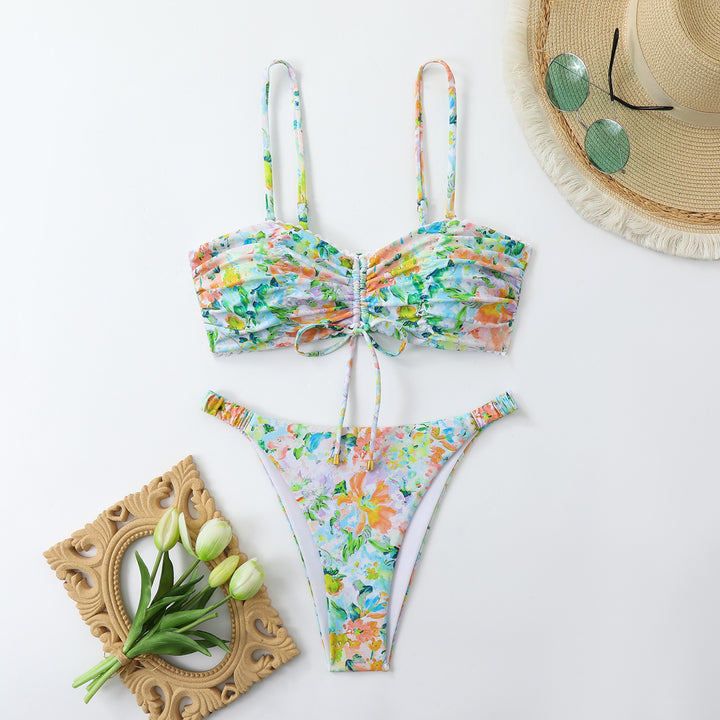 Damen-Bikini-Set mit Raffung und romantischem Blumendesign Echo Archiv