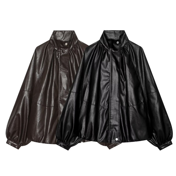 Damen Oversized Kunstleder-Cape mit Stehkragen und Ballonärmeln Echo Archiv
