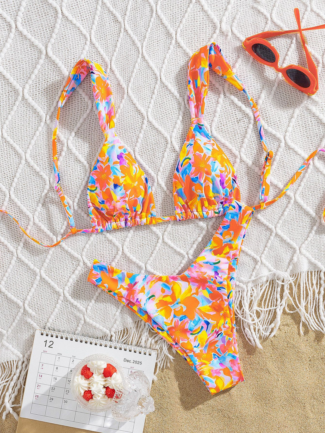Damen Triangel-Bikini mit buntem Blumendesign und verstellbaren Trägern Echo Archiv