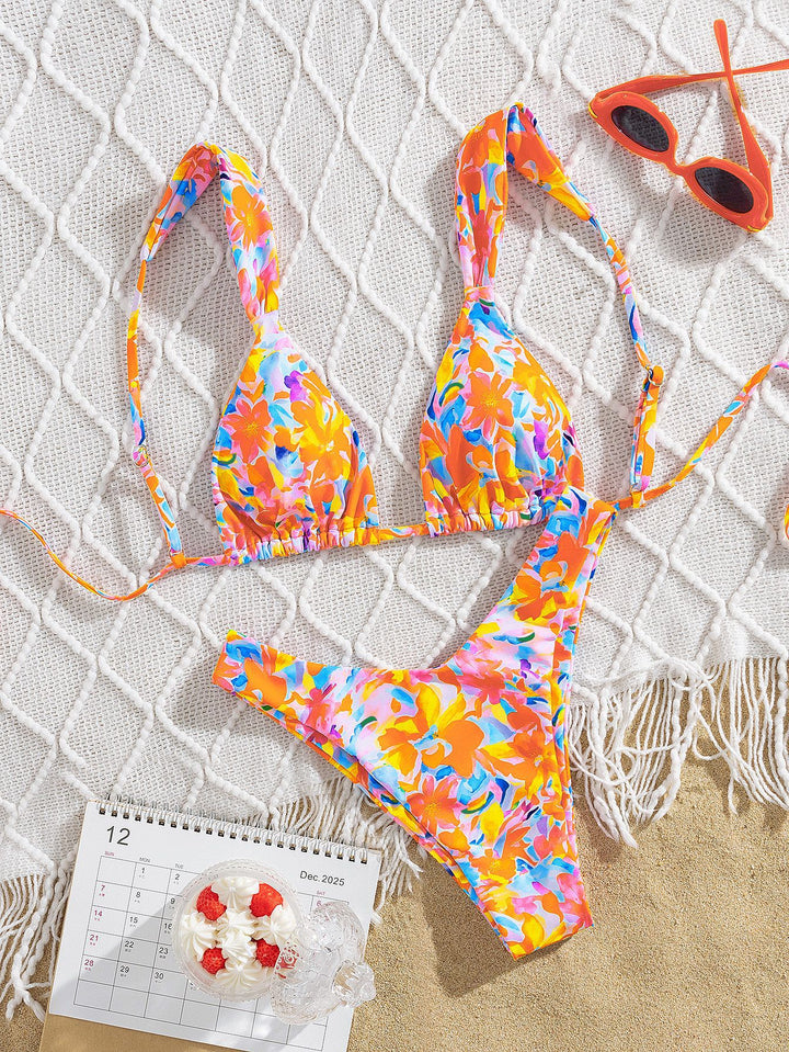 Damen Triangel-Bikini mit buntem Blumendesign und verstellbaren Trägern Echo Archiv