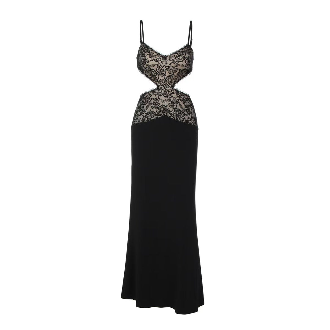 Damen Elegantes Spitzen-Maxikleid mit tiefem V-Ausschnitt und raffiniertem Schnitt Echo Archiv