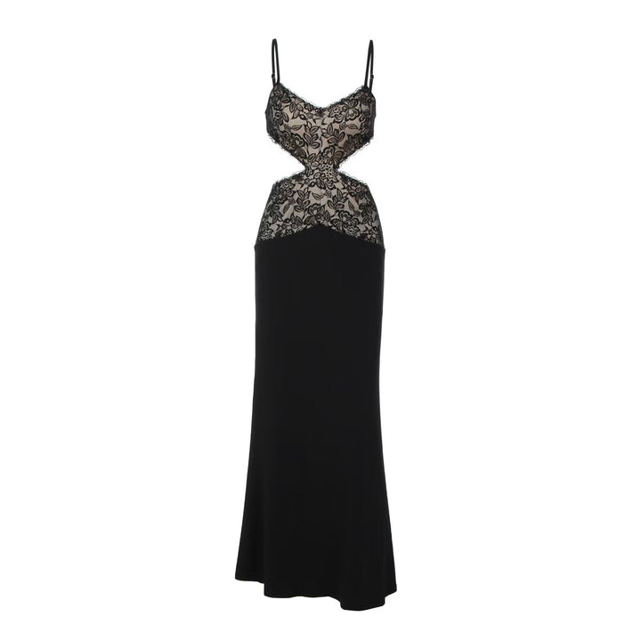 Damen Elegantes Spitzen-Maxikleid mit tiefem V-Ausschnitt und raffiniertem Schnitt Echo Archiv