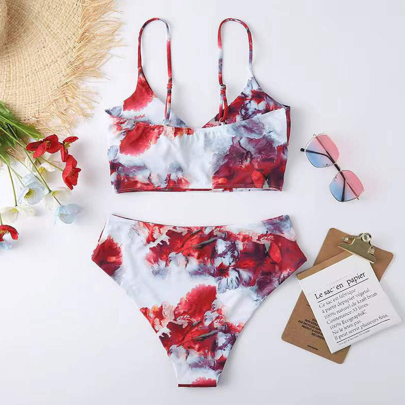 Damen Hoch tailliertes Bikini-Set mit Blumenmuster Echo Archiv