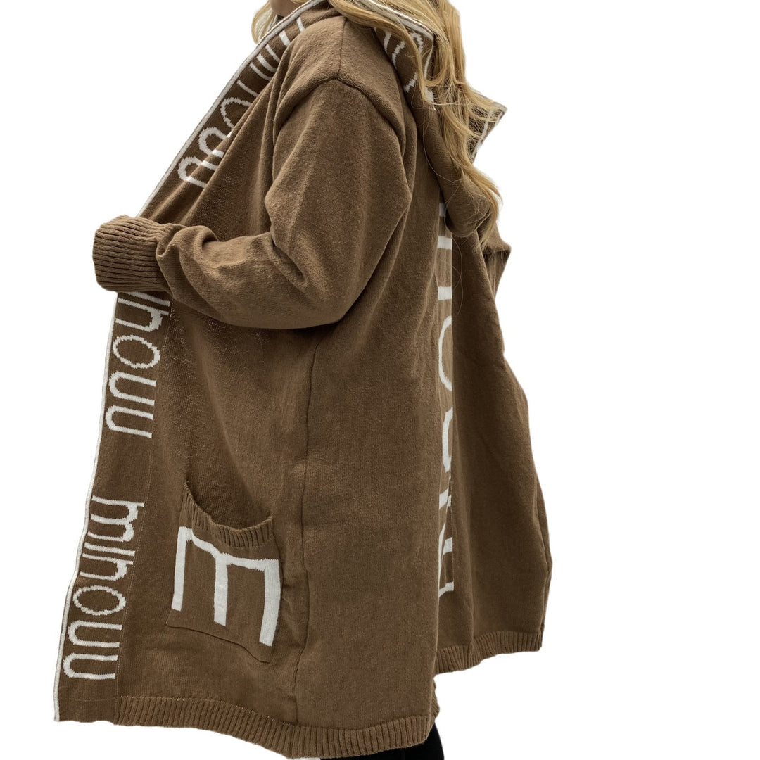 Damen Kapuzen-Cardigan im Oversize-Strick mit Logobordüre – Veloura