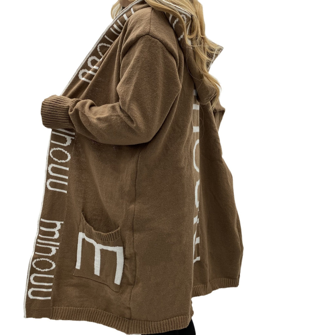 Damen Kapuzen-Cardigan im Oversize-Strick mit Logobordüre – Veloura