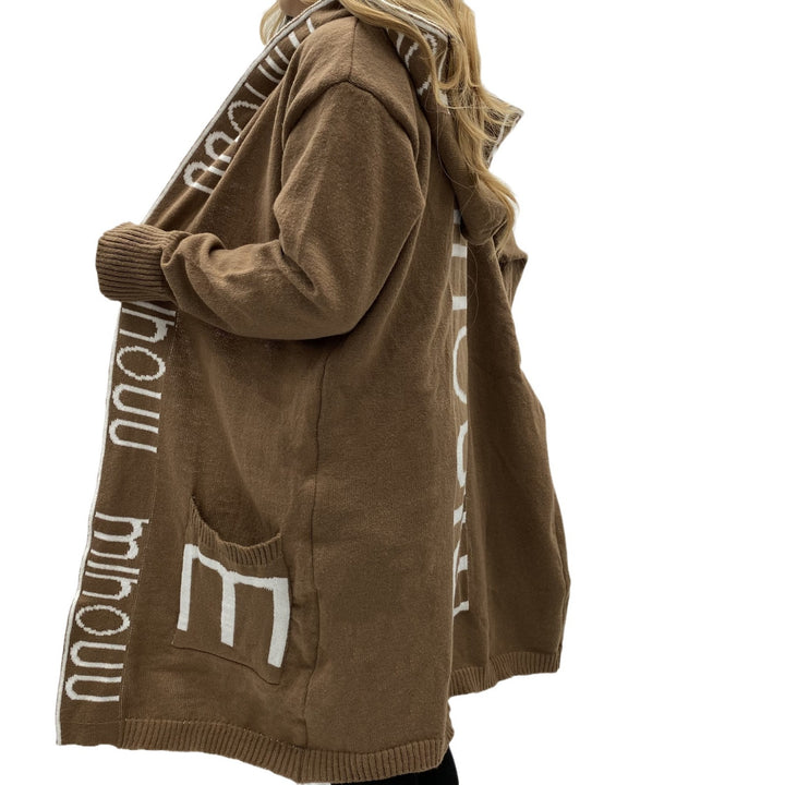 Damen Kapuzen-Cardigan im Oversize-Strick mit Logobordüre – Veloura