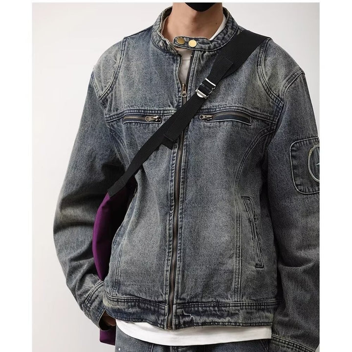 Herren Jeansjacke im Vintage‑Wash mit Stehkragen und Reißverschluss Echo Archiv