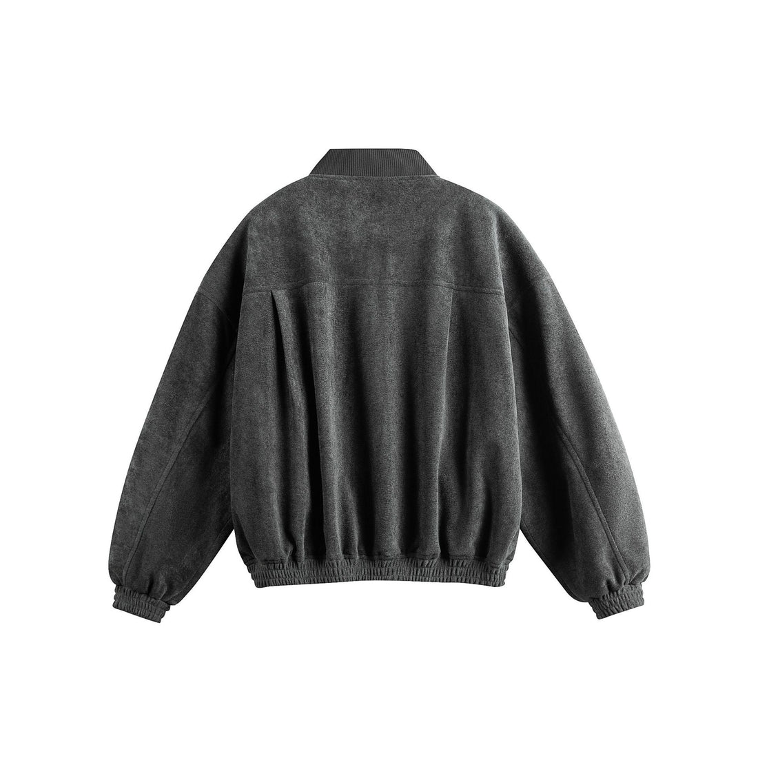 Unisex Boxy-Softsuede-Blouson mit Druckknopfleiste, Pattentaschen und geripptem Saum Echoarchiv