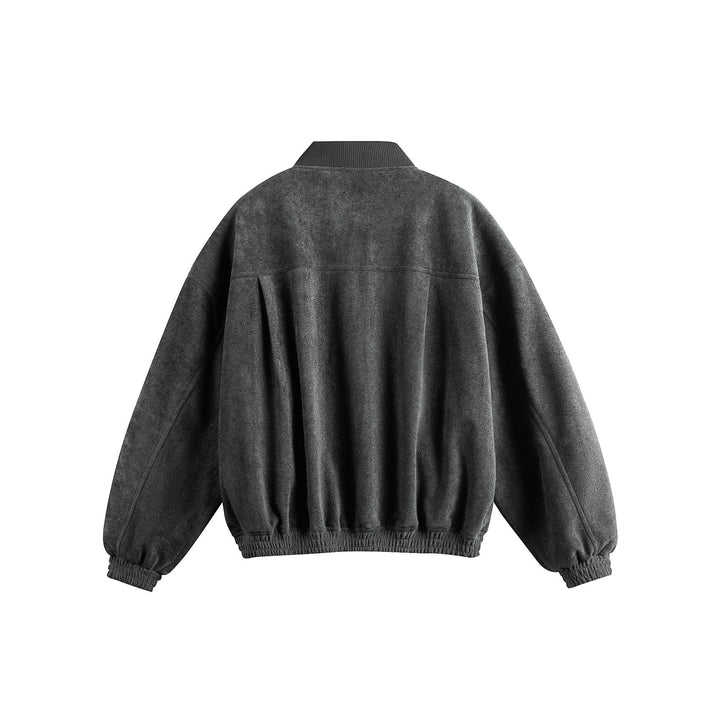 Unisex Boxy-Softsuede-Blouson mit Druckknopfleiste, Pattentaschen und geripptem Saum Echoarchiv