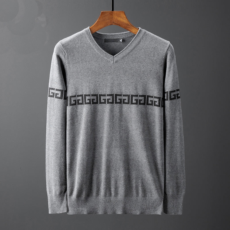 Herren V-Ausschnitt Pullover mit modernem Grafikmuster Echoarchiv