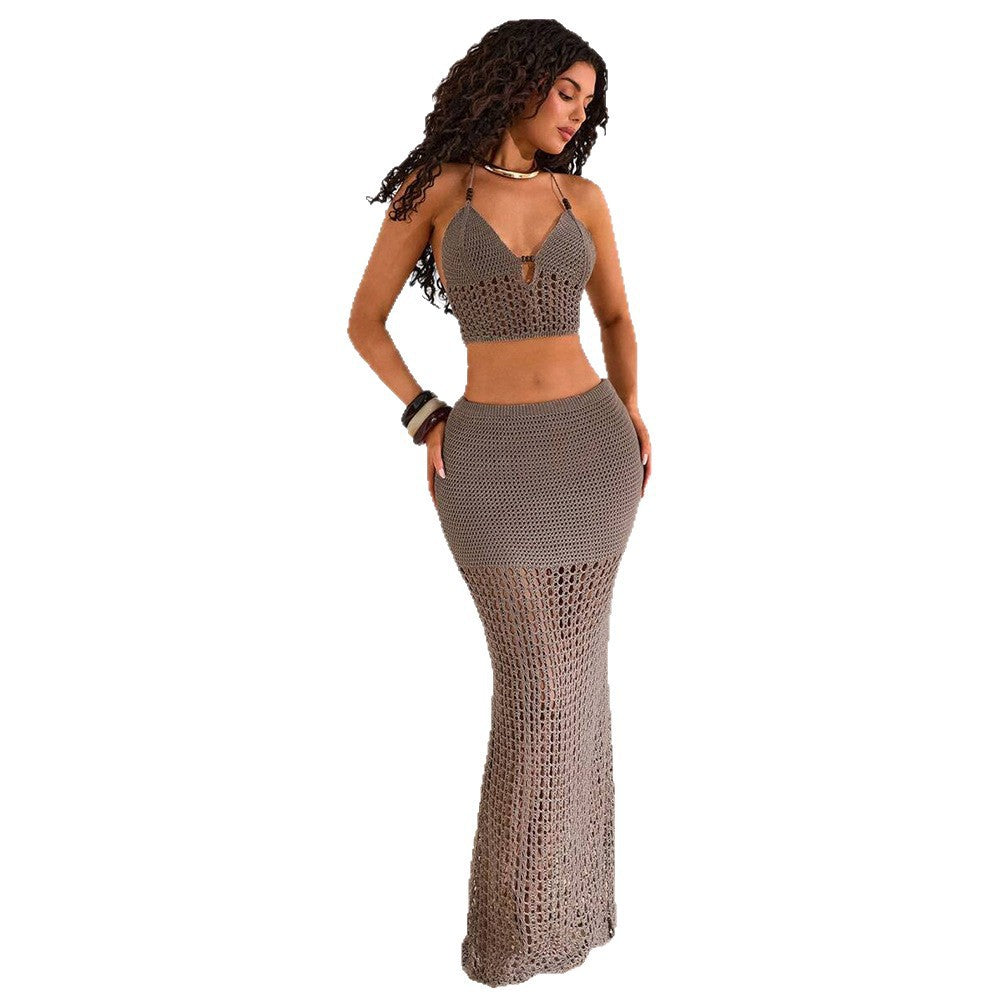 Damen gehäkeltes Strandset mit tiefem V-Ausschnitt und figurbetonter Silhouette Echo Archiv