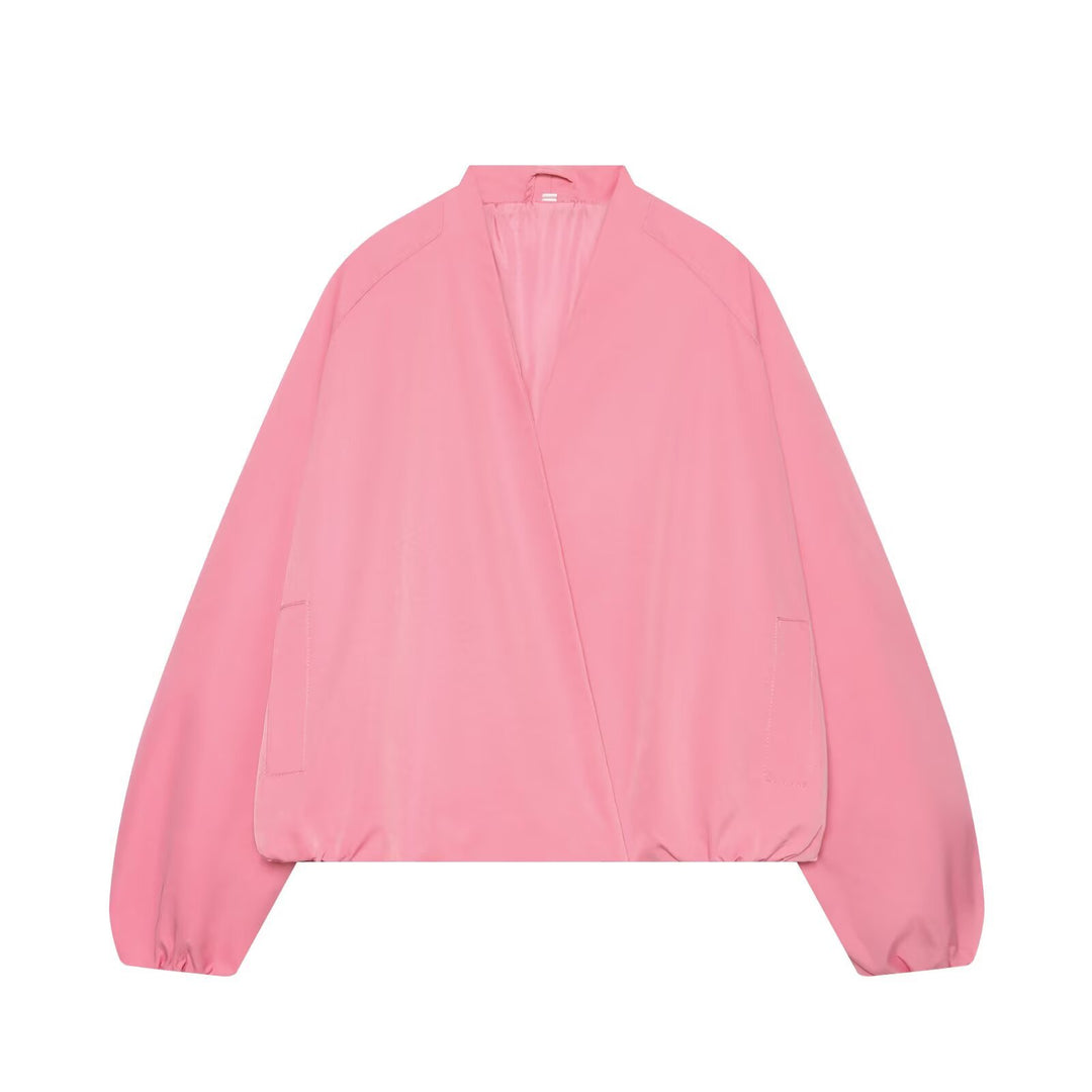 Damen Oversize Cropped Bomberjacke mit offenem V-Ausschnitt und elastischem Saum Echo Archiv