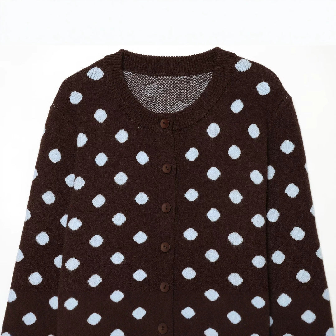 Damen Gepunktete Kurzstrickjacke mit Rundhalsausschnitt und Knopfleiste Echo Archiv