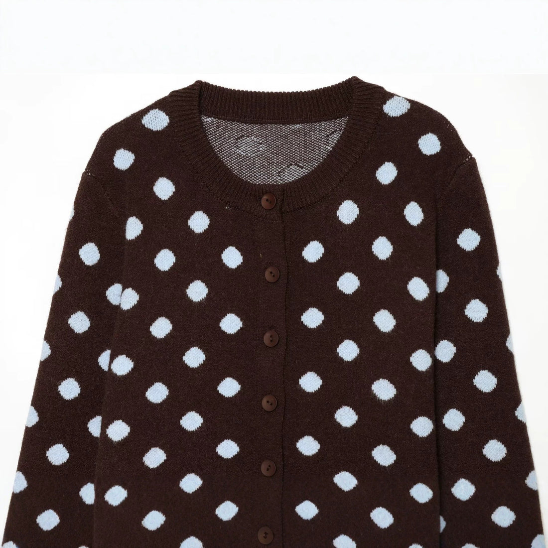 Damen Gepunktete Kurzstrickjacke mit Rundhalsausschnitt und Knopfleiste Echo Archiv