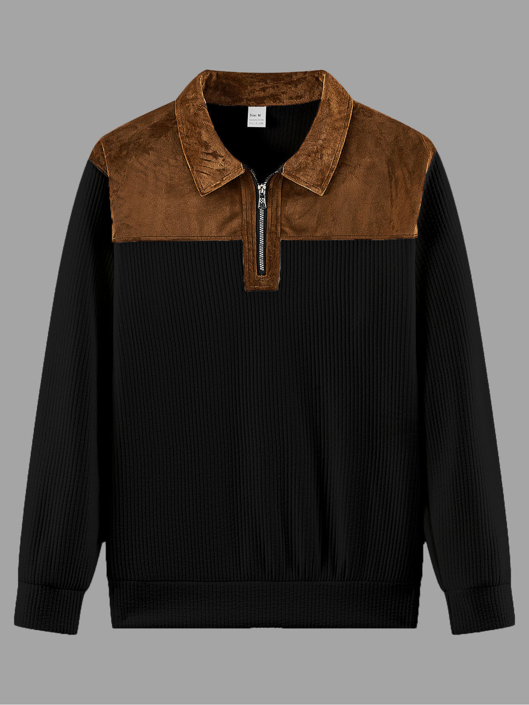 Unisex nan feinstrukturierter Strickpullover mit halbem Reißverschlusskragen und Samtbesatz Echo Archiv
