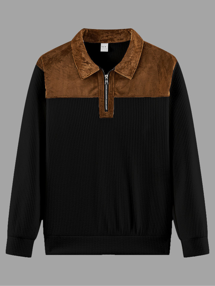 Unisex nan feinstrukturierter Strickpullover mit halbem Reißverschlusskragen und Samtbesatz Echo Archiv
