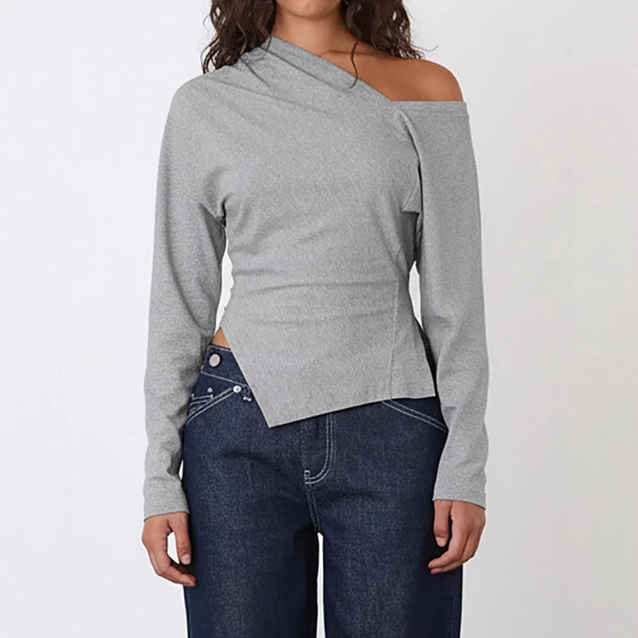 Damen Asymmetrisches Ein-Schulter-Longsleeve aus Stretch-Jersey mit taillierter Silhouette – Avérine