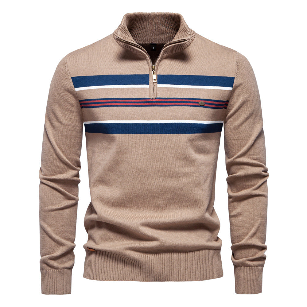 Herren Strickpullover mit halbem Reißverschluss und modischen Streifen Echoarchiv