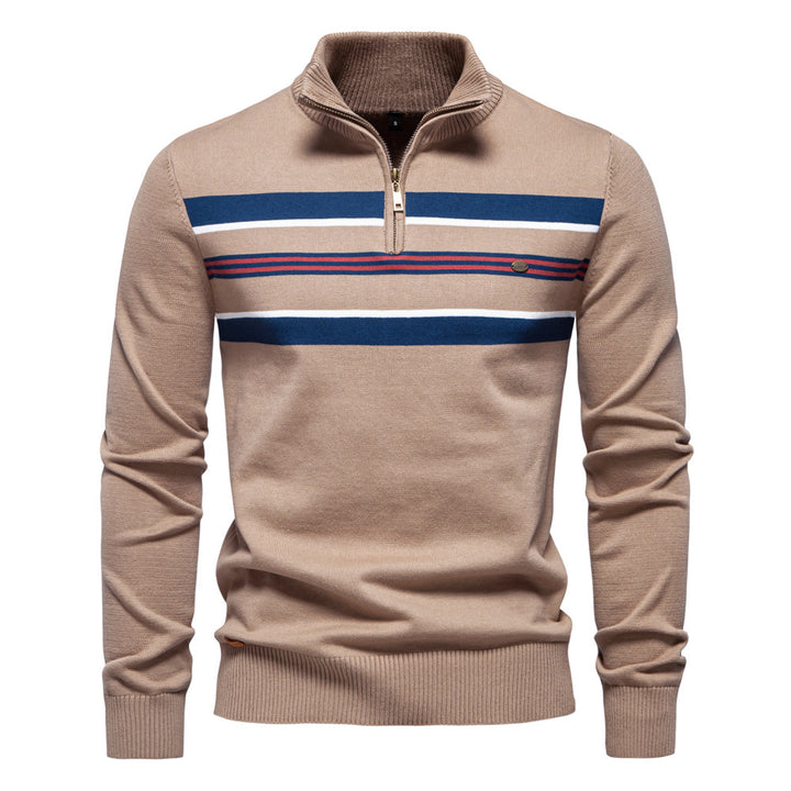 Herren Strickpullover mit halbem Reißverschluss und modischen Streifen Echoarchiv