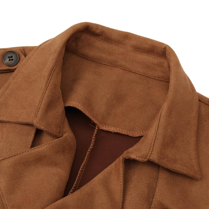 Herren Elegante Suede Trenchcoat mit doppelter Knopfleiste und praktischen Taschen Echoarchiv
