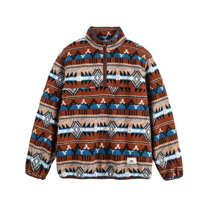 Unisex Fleecepullover Halbzip mit Aztekenmuster und hohem Stehkragen Echo Archiv