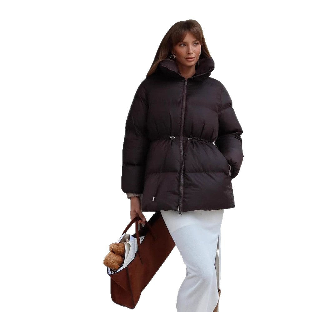 Damen Wattierte Taillierte Steppjacke mit Tunnelzug & hohem Stehkragen Echoarchiv