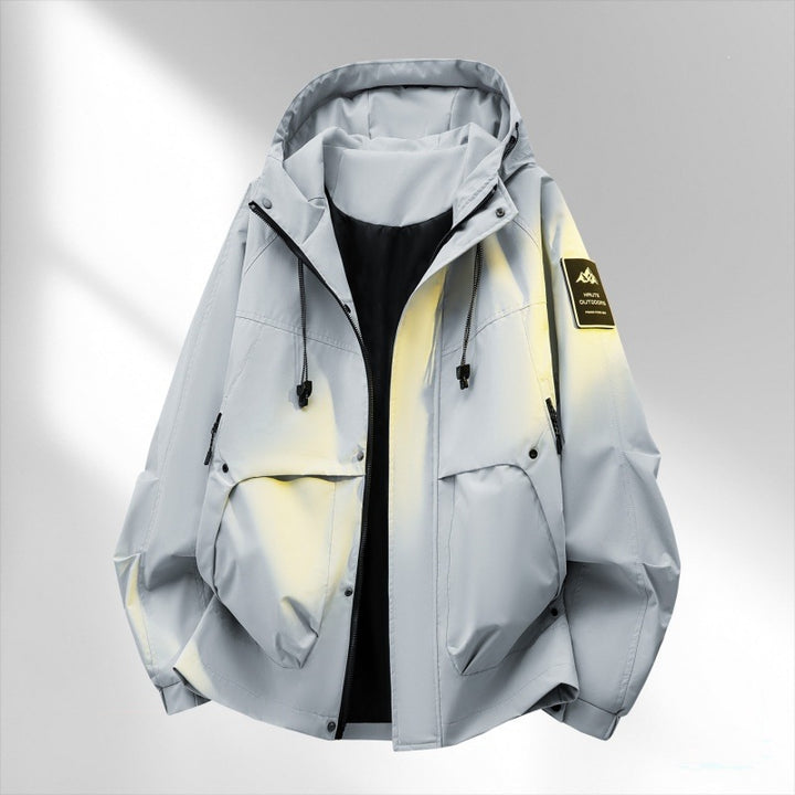 Herren Wattierte Kapuzen-Utility-Jacke mit abnehmbarem Innenfutter & hohem Stehkragen Echoarchiv