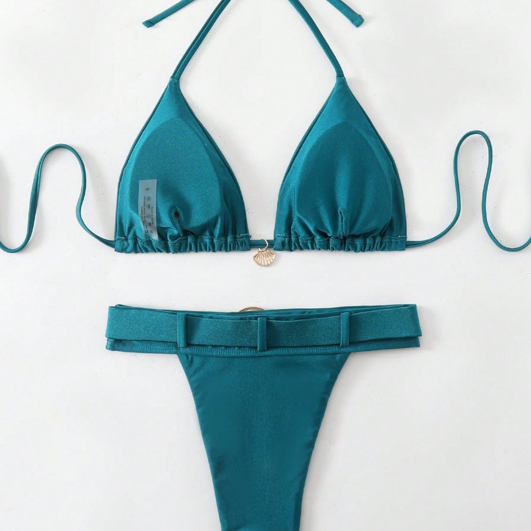 Damen Hochgeschnittener Bikini mit dekorativem Gürtel Echo Archiv