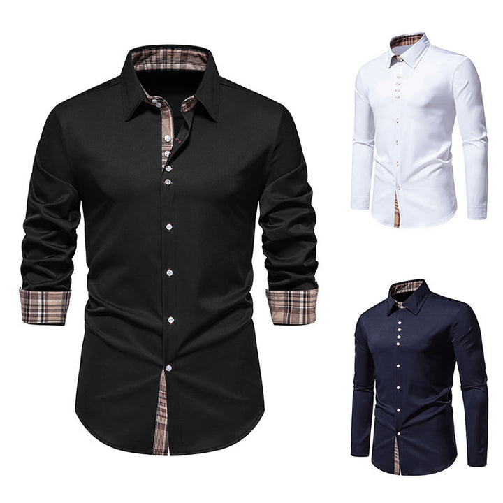 Herren elegantes Langarmhemd mit modernen Karo-Akzenten Echoarchiv